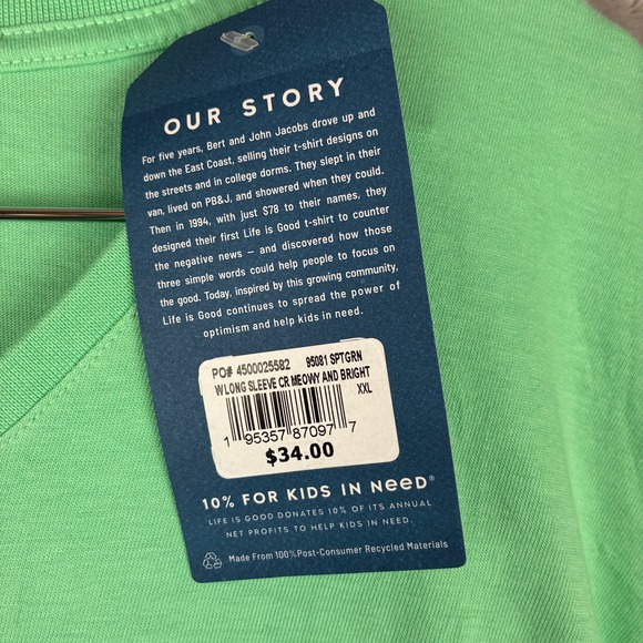 NWT Life Is Good Crusher Tee XXL Long-Sleeve Green Meowy & Bright Cat Christmas - Picture 4 of 10